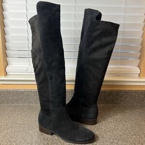Lucky Brand Womens Sz 8.5 M Black Suede Over the Knee Boots Low Heel Made Brazil